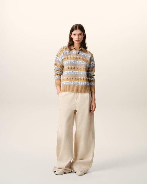                             Brown Wool Jacquard Polo Sweater - 3                         - Ami Paris