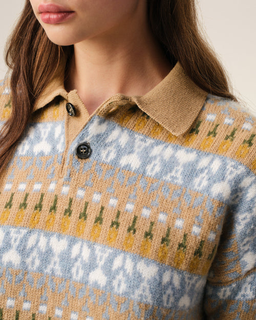 Jersey tipo polo de jacquard de lana marrón - 10 - Ami Paris