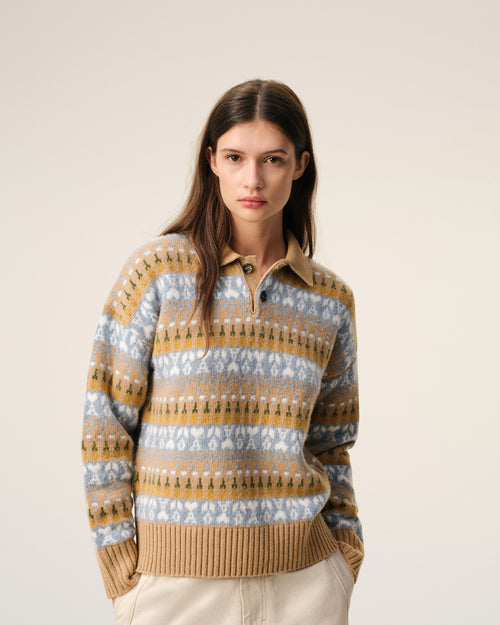 Jersey tipo polo de jacquard de lana marrón - 9 - Ami Paris