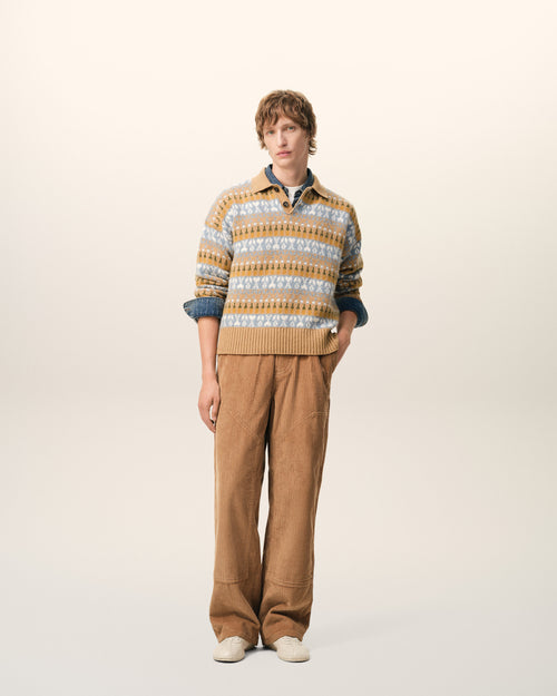 Brown Wool Jacquard Polo Sweater - 1 - Ami Paris