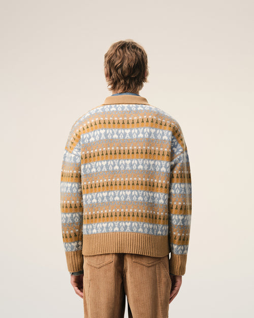 Jersey tipo polo de jacquard de lana marrón - 5 - Ami Paris