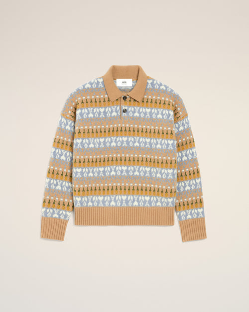 Brown Wool Jacquard Polo Sweater - 2 - Ami Paris