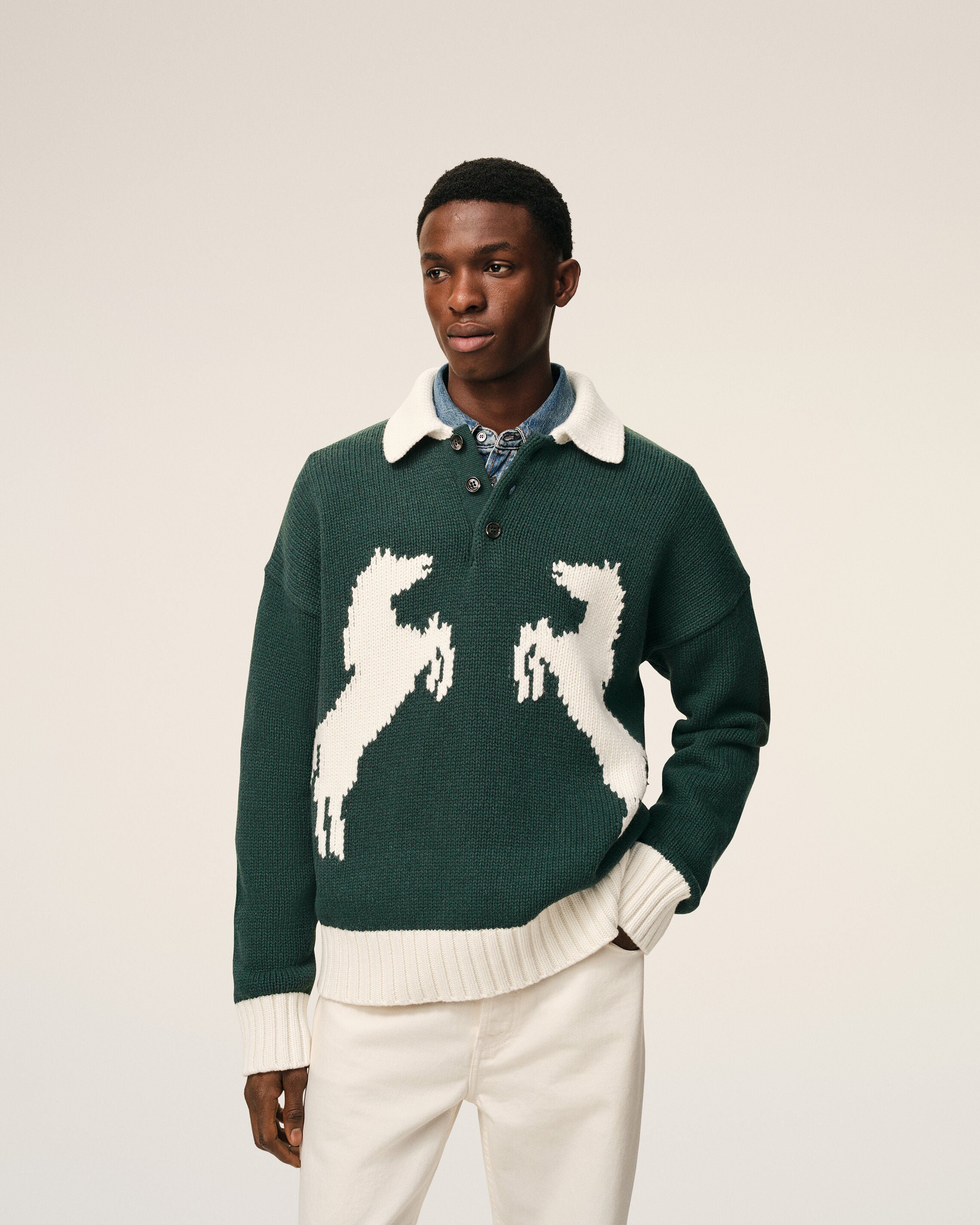 EVERGREEN / MOONLIGHT Green Wool Polo | Ami Paris