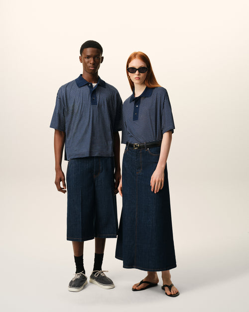 Blue Cotton Striped Ami De Coeur Polo - unisex - 14 - AMI Paris - Ami Paris