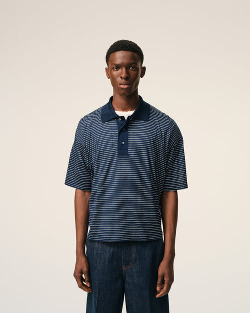 Polo Ami de Cœur de algodón azul a rayas - Hombre - 3 - AMI Paris - Ami Paris