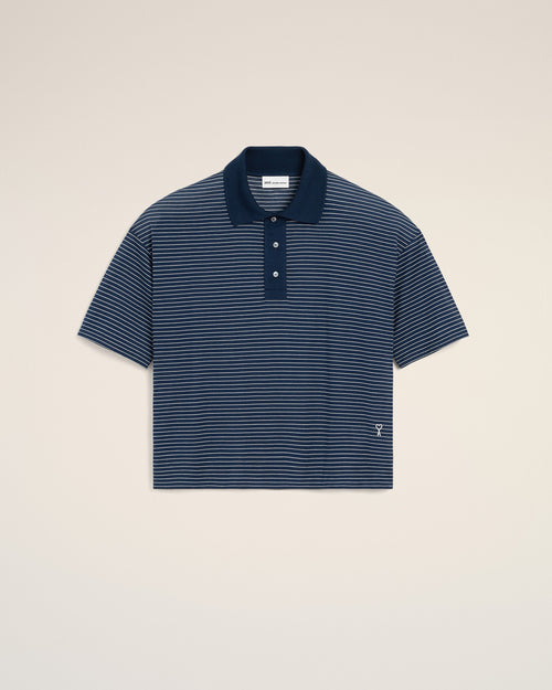                                     Blue Cotton Striped Ami De Coeur Polo - 3                                 - Ami Paris