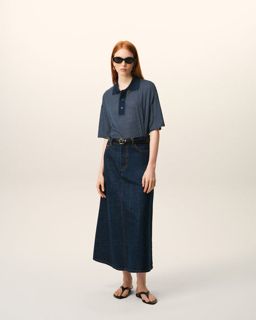                                     Blue Cotton Striped Ami De Coeur Polo - 3                                 - Ami Paris