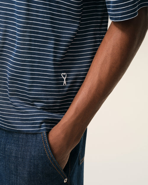 Polo Ami de Cœur de algodón azul a rayas - Hombre - 4 - AMI Paris - Ami Paris