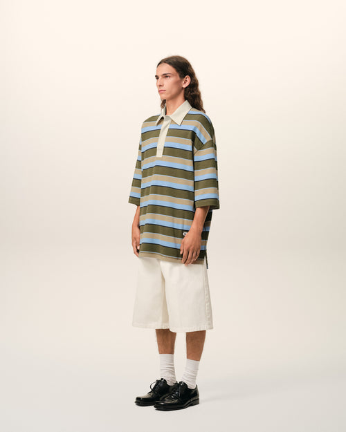 Blue Striped Cotton Ami Patch Polo - Man - 6 - AMI Paris - Ami Paris