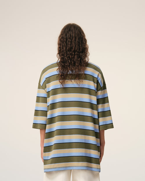 Polo Rayé Bleu Empiècement Ami en Coton - 12 - Ami Paris