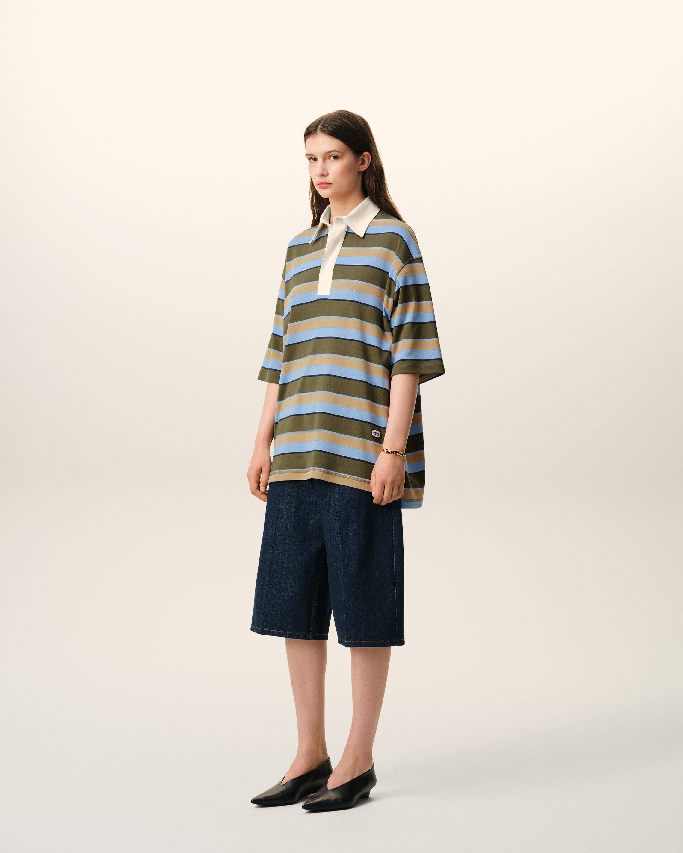 Blue Striped Cotton Ami Patch Polo - 12