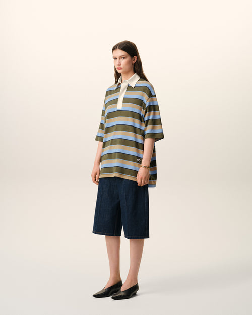 Blue Striped Cotton Ami Patch Polo - Woman - 12 - AMI Paris - Ami Paris