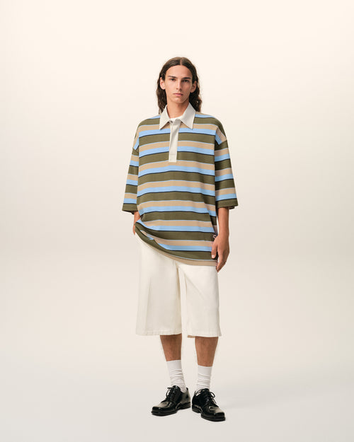 Blue Striped Cotton Ami Patch Polo - 2 - Ami Paris