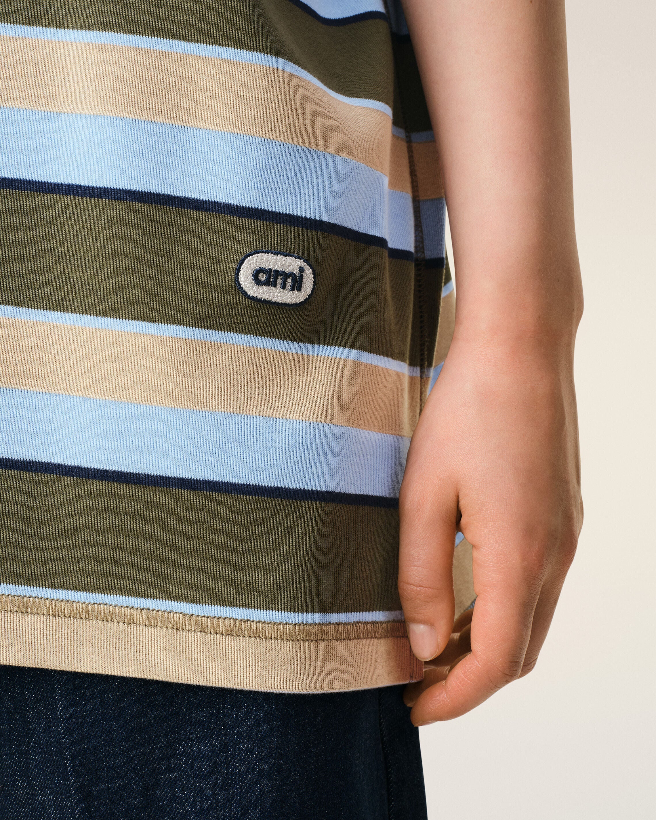 Blue Striped Cotton Ami Patch Polo - 10