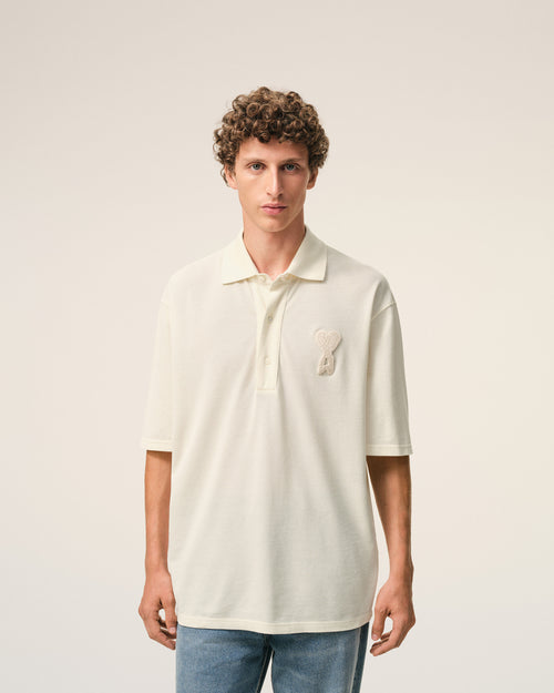 White Cotton Ami De Coeur Knitted Patch Polo - 3 - Ami Paris