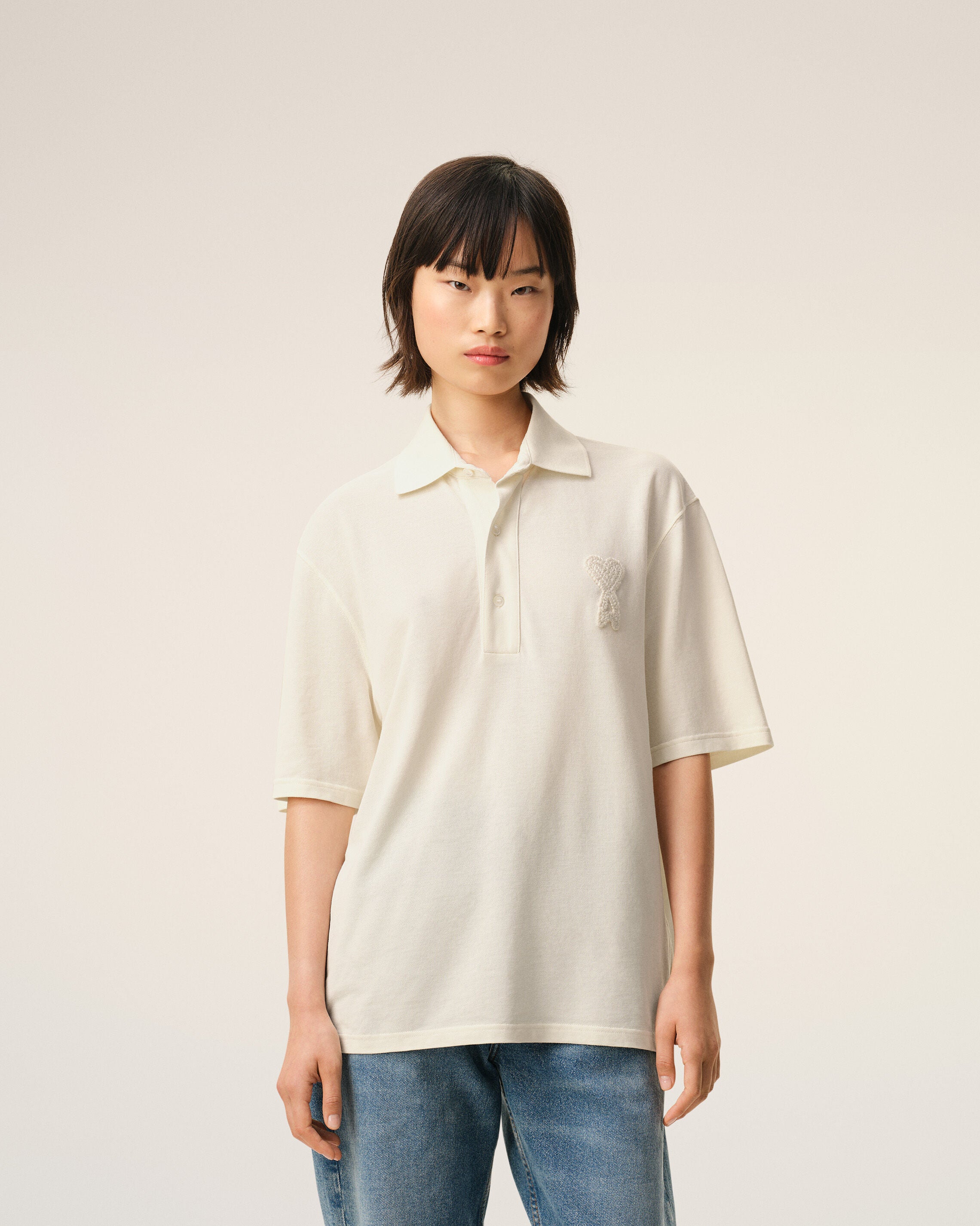 White Cotton Ami De Coeur Knitted Patch Polo - 9
