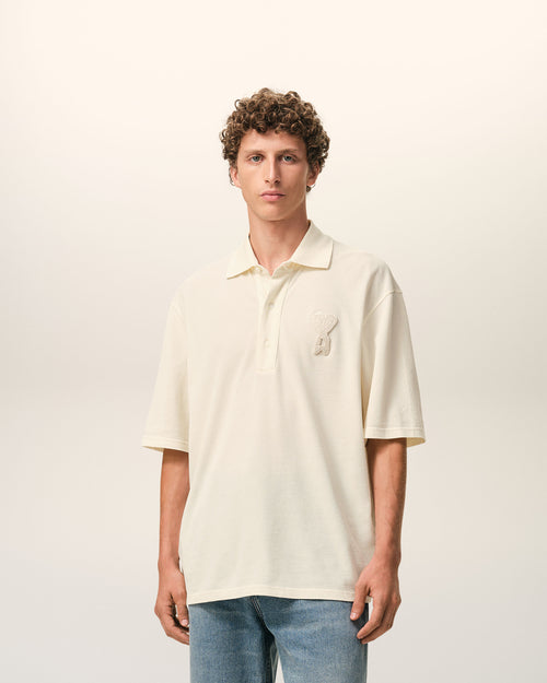 White Cotton Ami De Coeur Knitted Patch Polo - 2 - Ami Paris