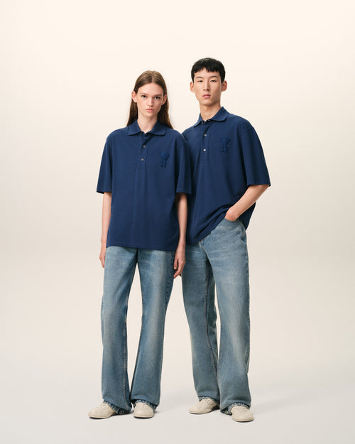 Blue Cotton Ami De Coeur Knitted Patch Polo - unisex - 13 - AMI Paris - Ami Paris