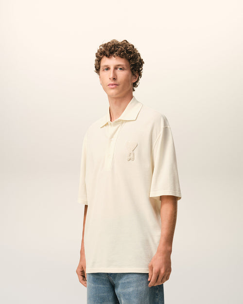 White Cotton Ami De Coeur Knitted Patch Polo - Man - 6 - AMI Paris - Ami Paris