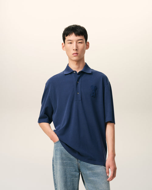 Blue Cotton Ami De Coeur Knitted Patch Polo - 2 - Ami Paris