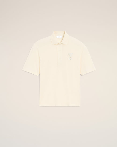 White Cotton Ami De Coeur Knitted Patch Polo - 1 - Ami Paris