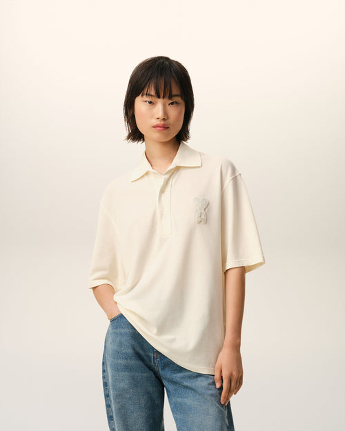                                 White Cotton Ami De Coeur Knitted Patch Polo - 3                             - Ami Paris