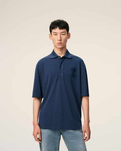 Blue Cotton Ami De Coeur Knitted Patch Polo - Man - 3 - AMI Paris - Ami Paris