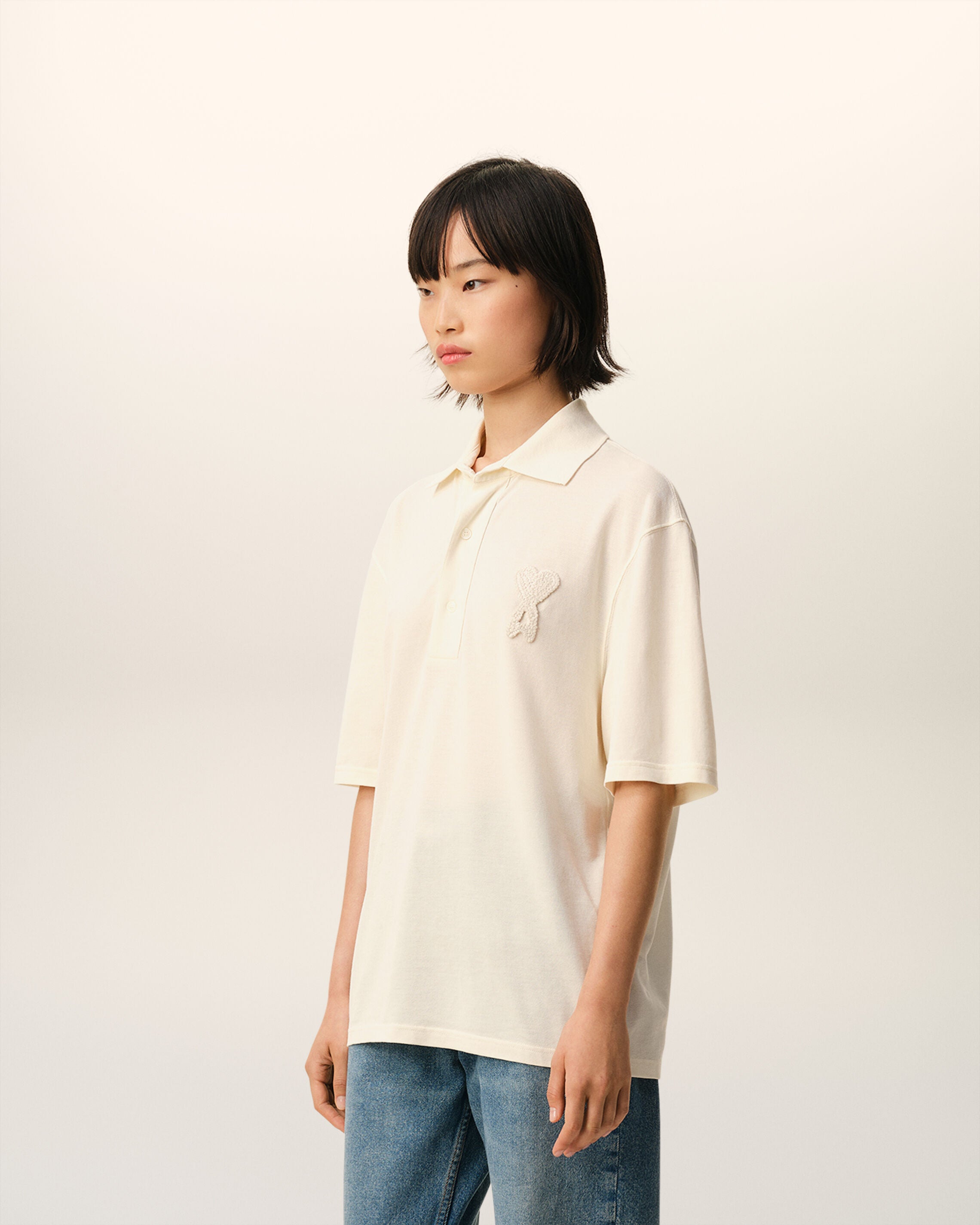 White Cotton Ami De Coeur Knitted Patch Polo - 12