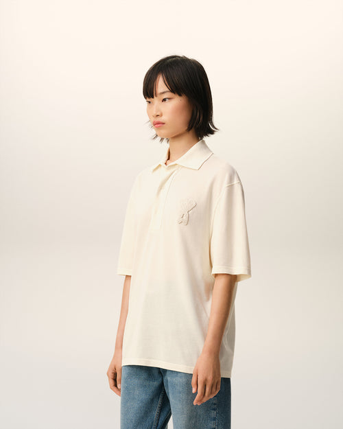 White Cotton Ami De Coeur Knitted Patch Polo - Woman - 12 - AMI Paris - Ami Paris
