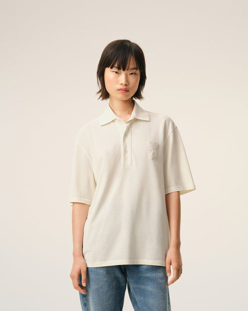 White Cotton Ami De Coeur Knitted Patch Polo - Woman - 9 - AMI Paris - Ami Paris