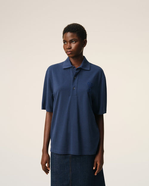 Blue Cotton Ami De Coeur Knitted Patch Polo - Woman - 9 - AMI Paris - Ami Paris