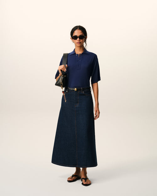                                 Blue Thin Wool Short Sleeves Ami De Coeur Polo - 3                             - Ami Paris