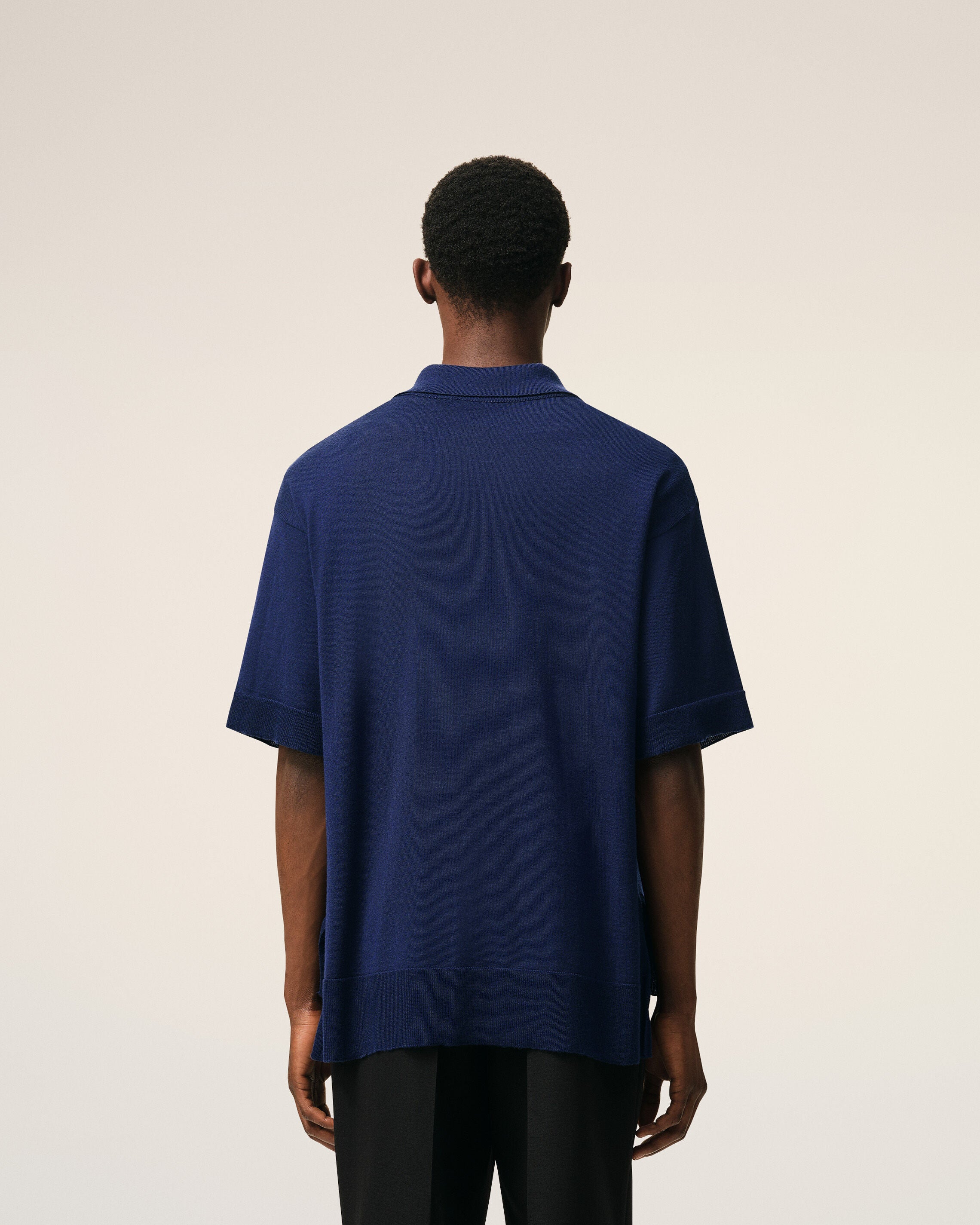 Blue Thin Wool Short Sleeves Ami De Coeur Polo - 5