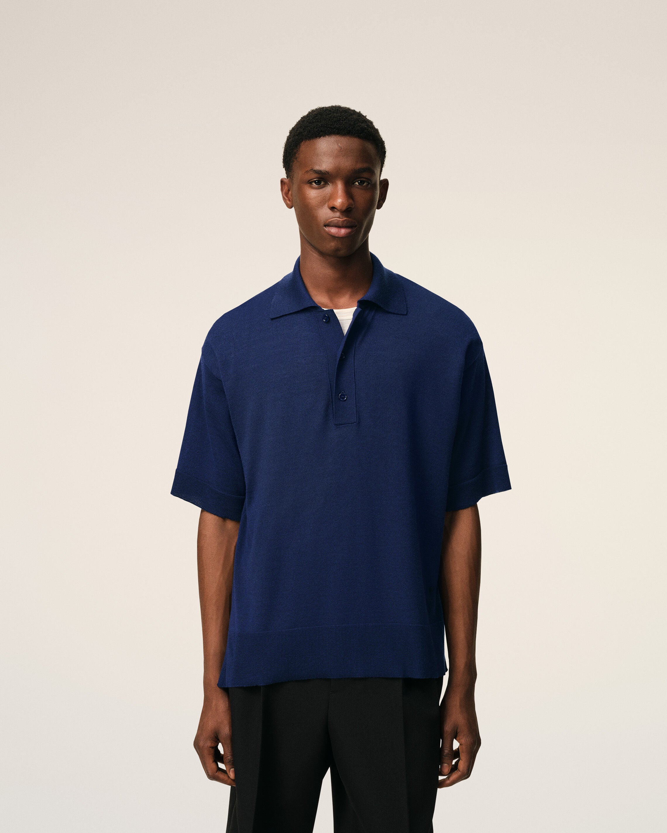 Blue Thin Wool Short Sleeves Ami De Coeur Polo - 3