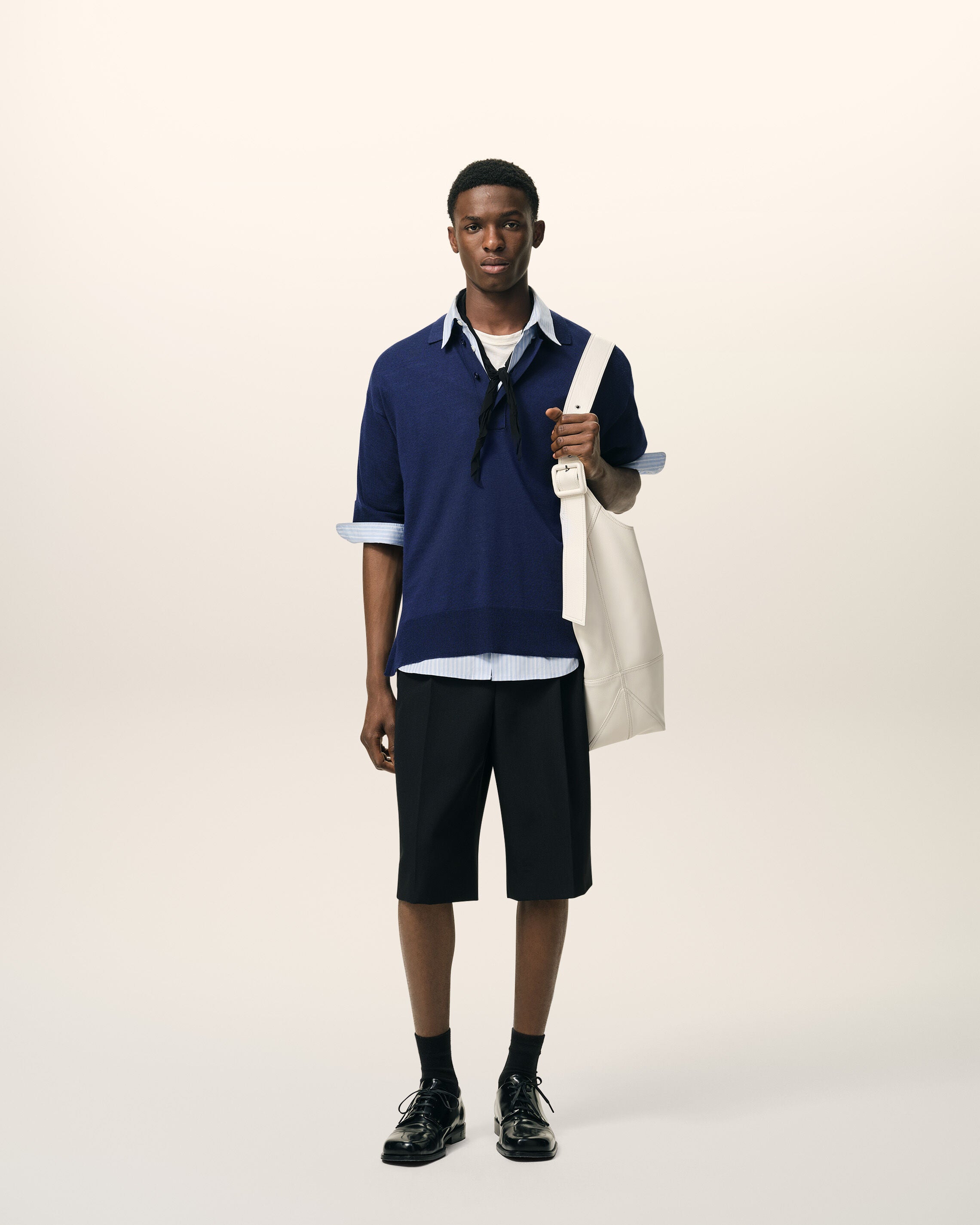 Blue Thin Wool Short Sleeves Ami De Coeur Polo - 2