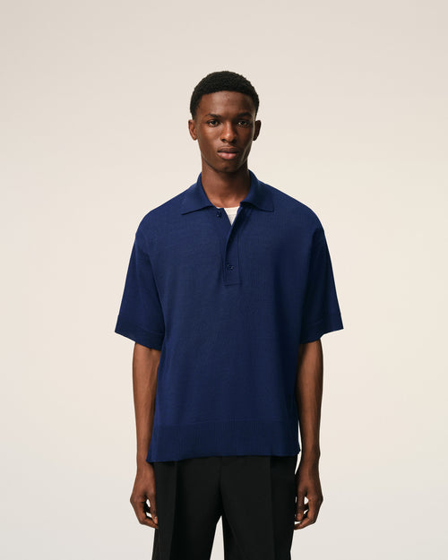 Blue Thin Wool Short Sleeves Ami De Coeur Polo - 3 - Ami Paris