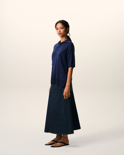 Blue Thin Wool Short Sleeves Ami De Coeur Polo - Woman - 13 - AMI Paris - Ami Paris