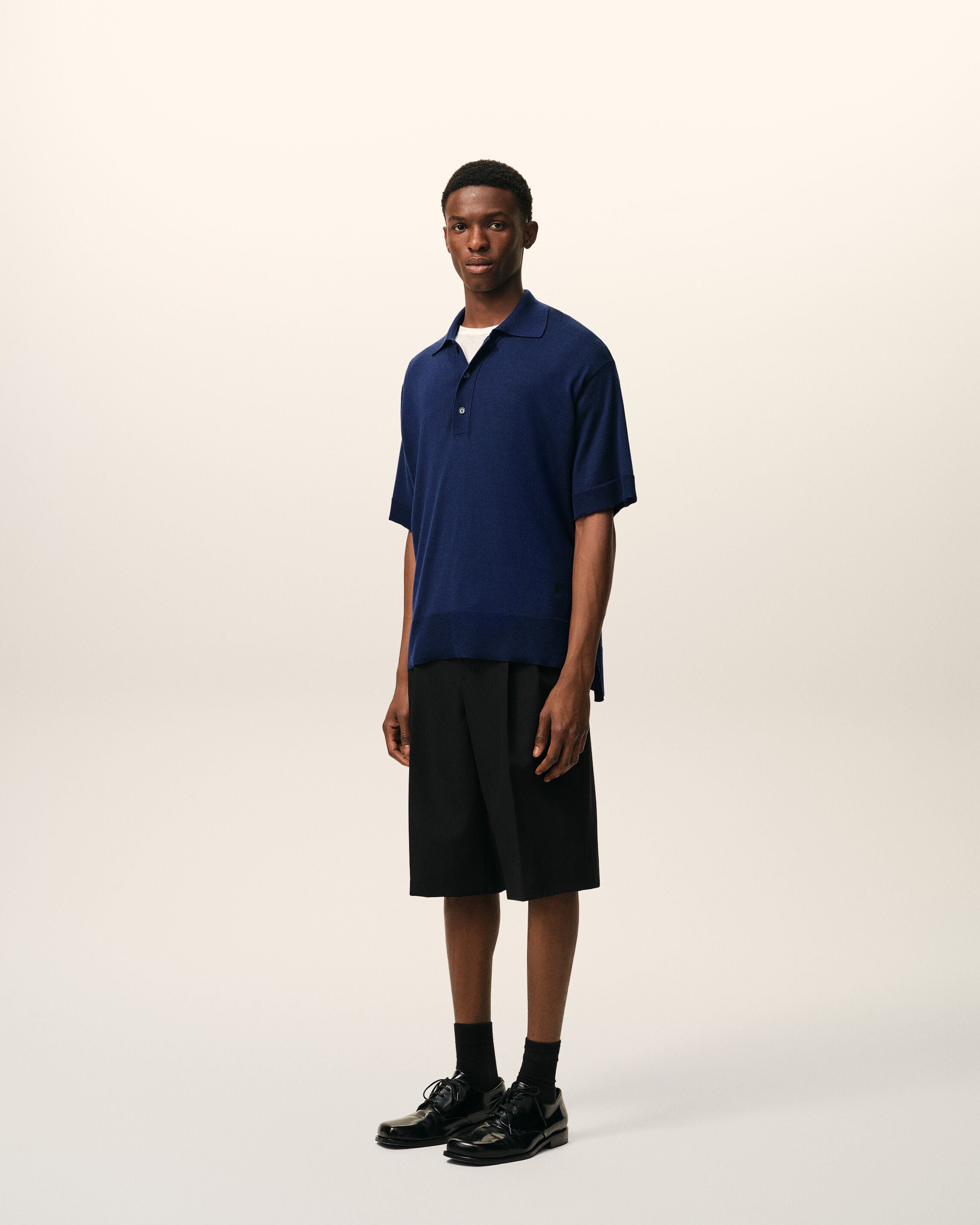 Blue Thin Wool Short Sleeves Ami De Coeur Polo - 6