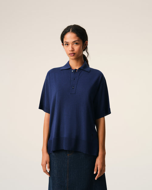 Blue Thin Wool Short Sleeves Ami De Coeur Polo - Woman - 10 - AMI Paris - Ami Paris