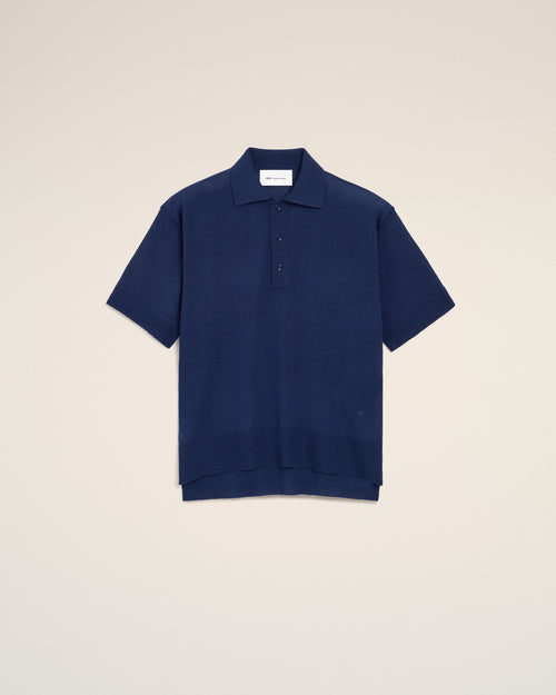                                 Blue Thin Wool Short Sleeves Ami De Coeur Polo - 3                             - Ami Paris