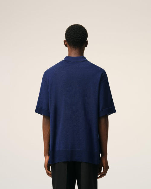 Blue Thin Wool Short Sleeves Ami De Coeur Polo - Man - 5 - AMI Paris - Ami Paris