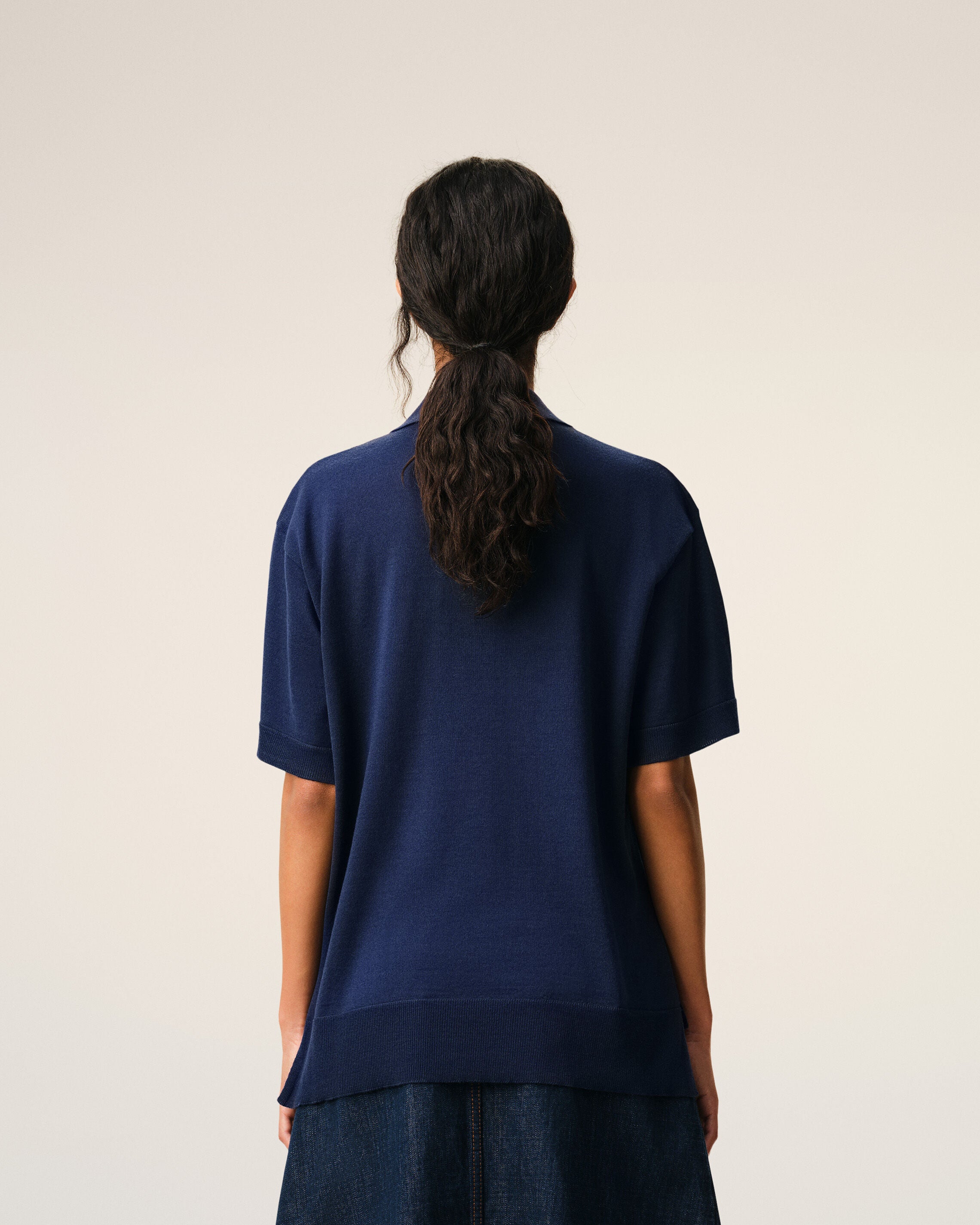 Blue Thin Wool Short Sleeves Ami De Coeur Polo - 12