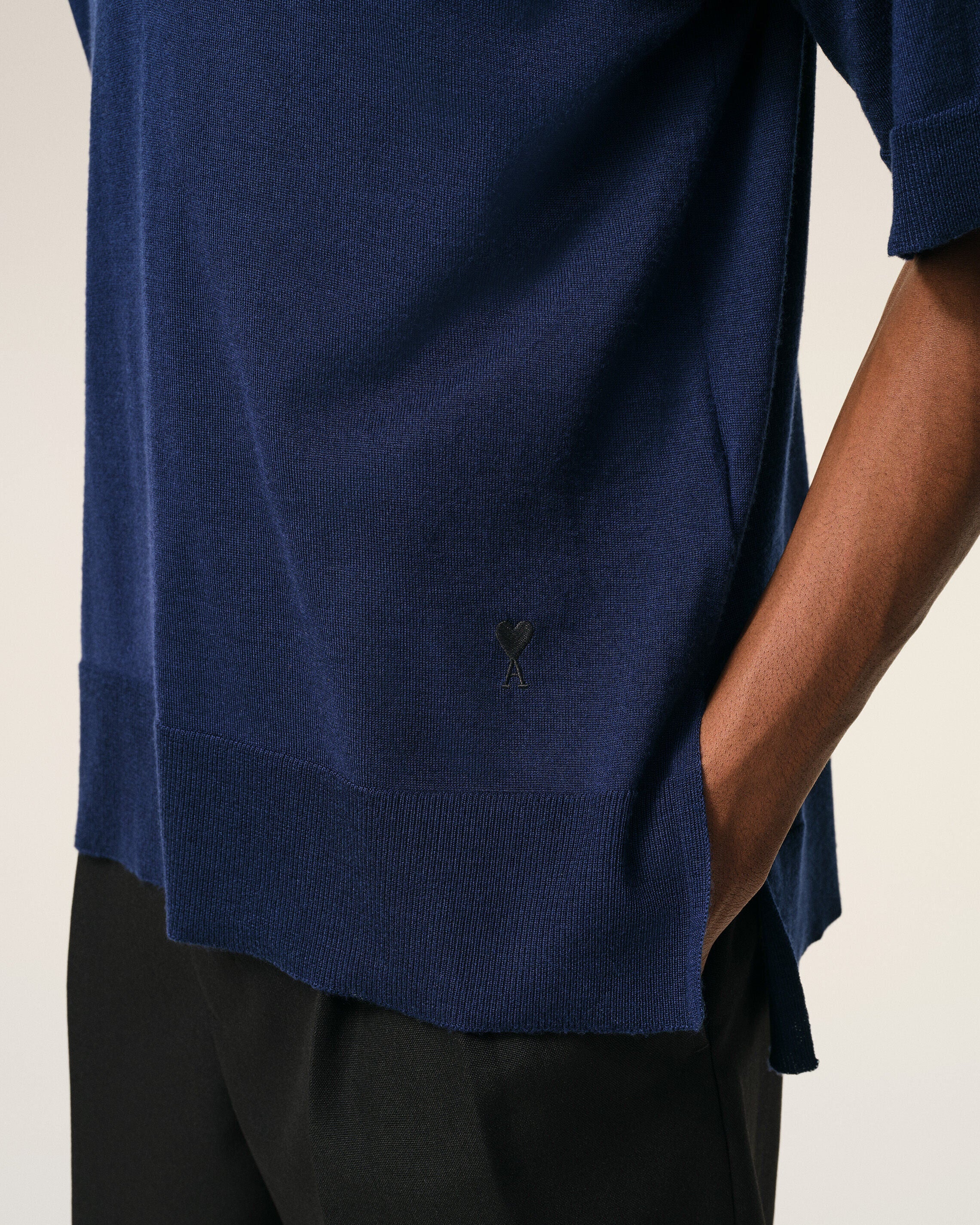 Blue Thin Wool Short Sleeves Ami De Coeur Polo - 4