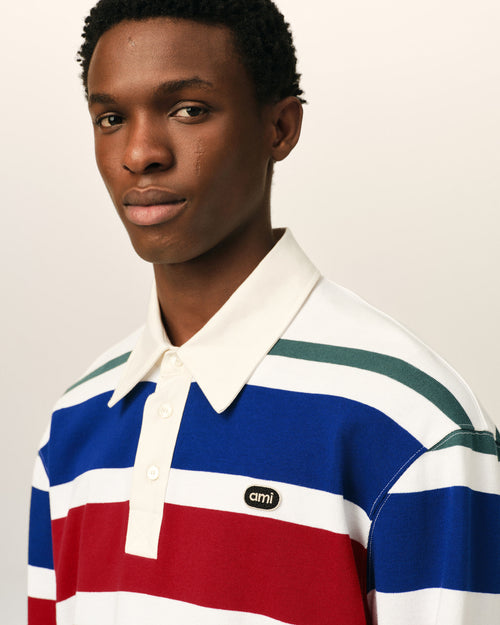 Multicolor striped cotton polo with Ami patch - Man - 4 - AMI Paris - Ami Paris