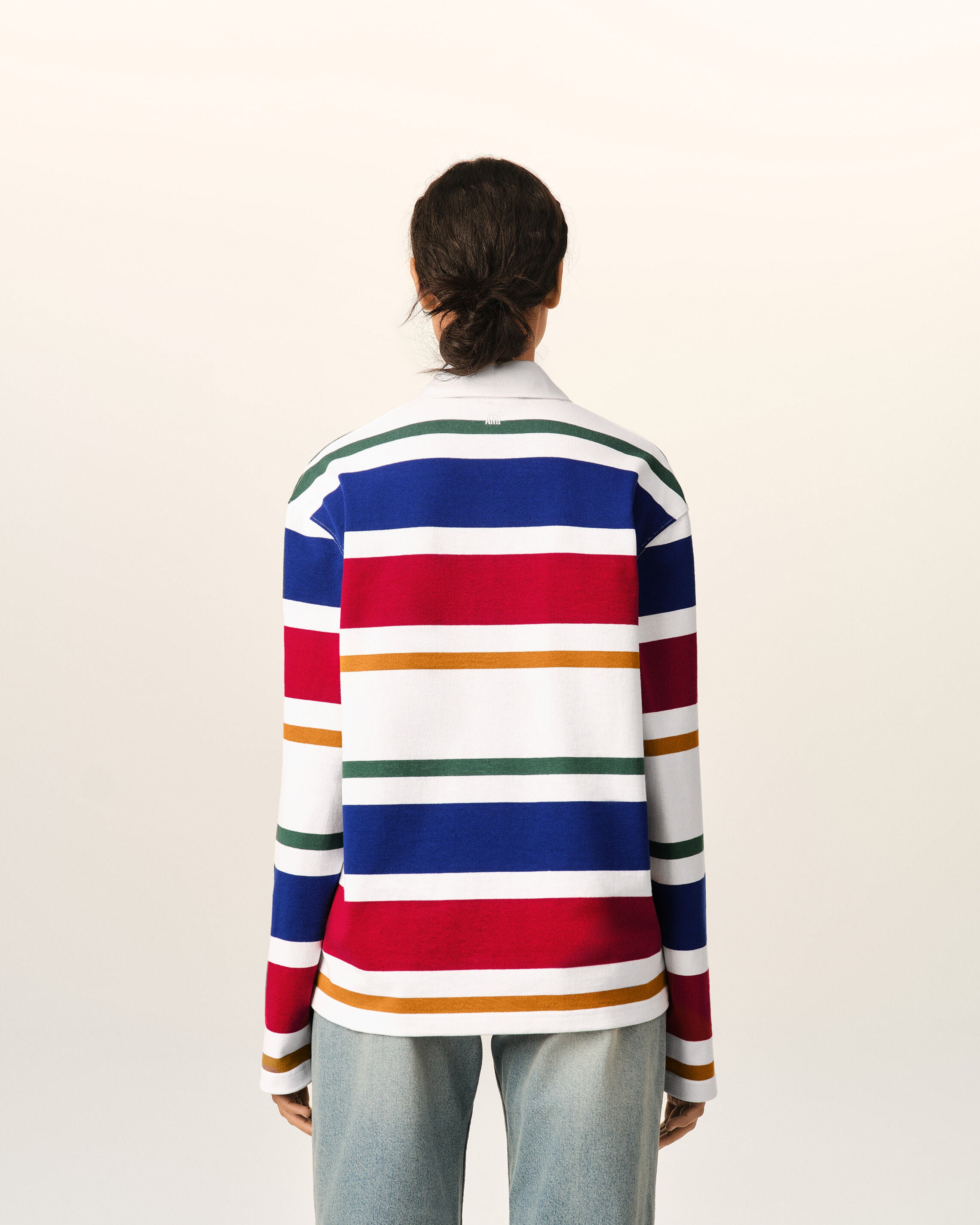 Polo de algodón multicolor a rayas con parche Ami - 11
