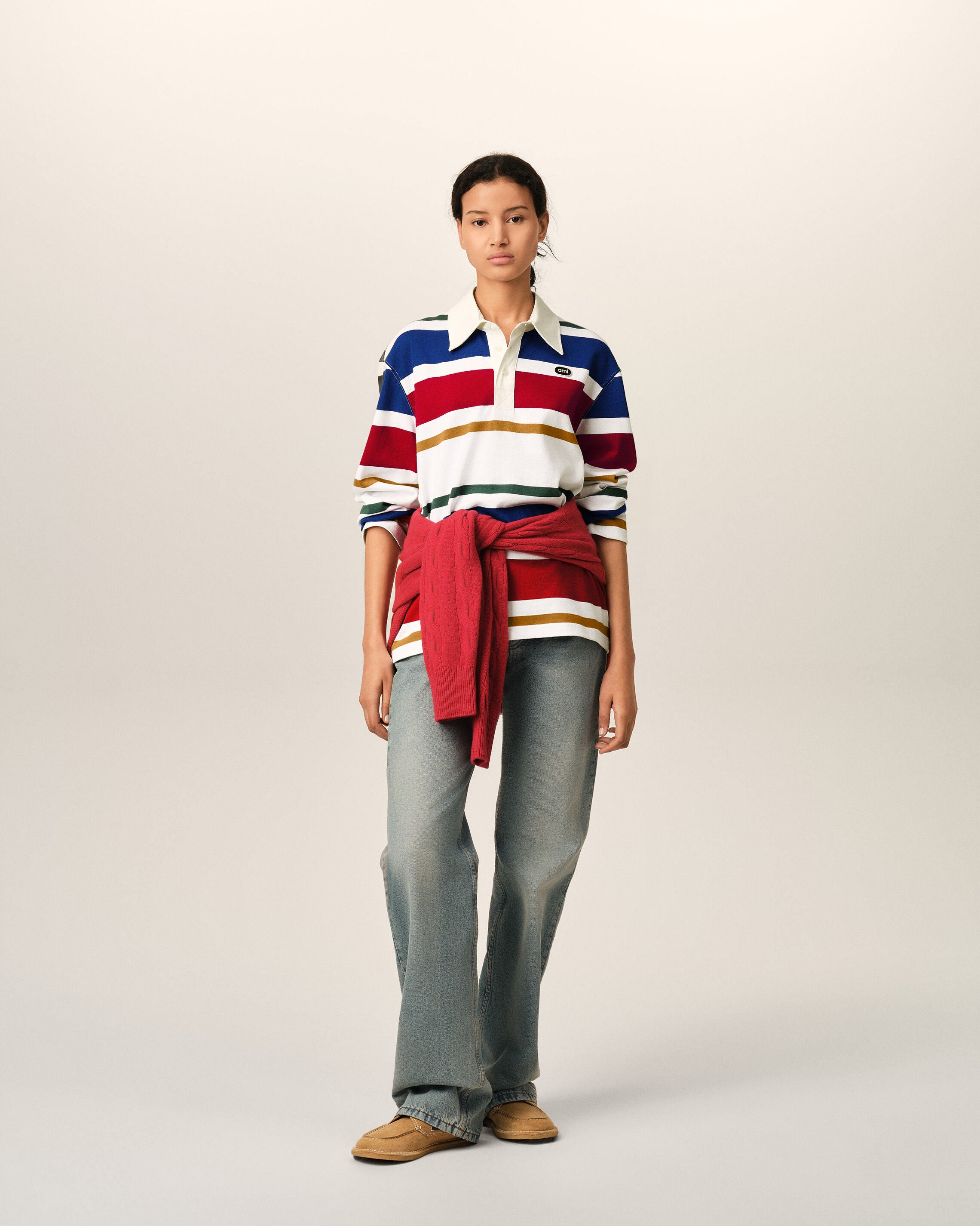 Polo de algodón multicolor a rayas con parche Ami - 9