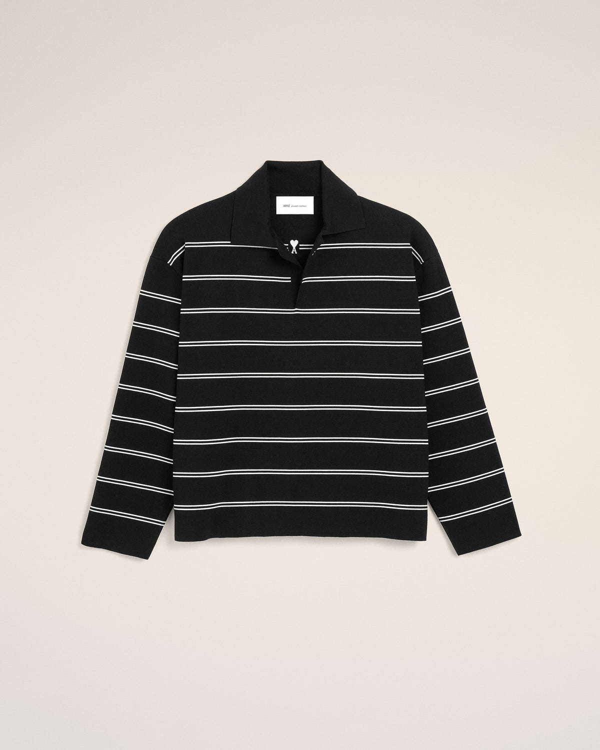 Polo noir à rayures en coton patch Ami - 7