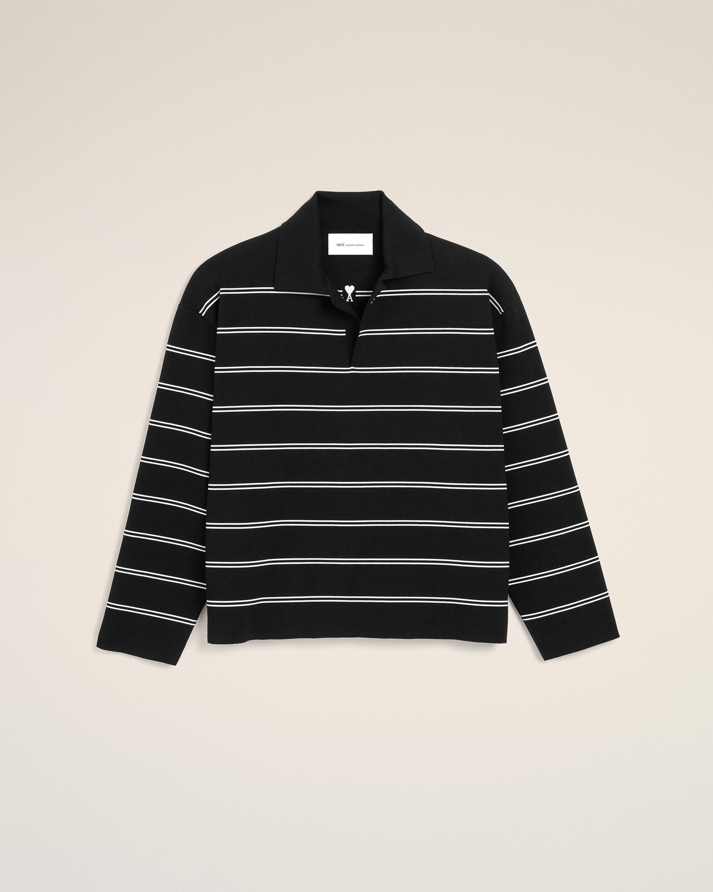 Black striped cotton polo with Ami patch - 7