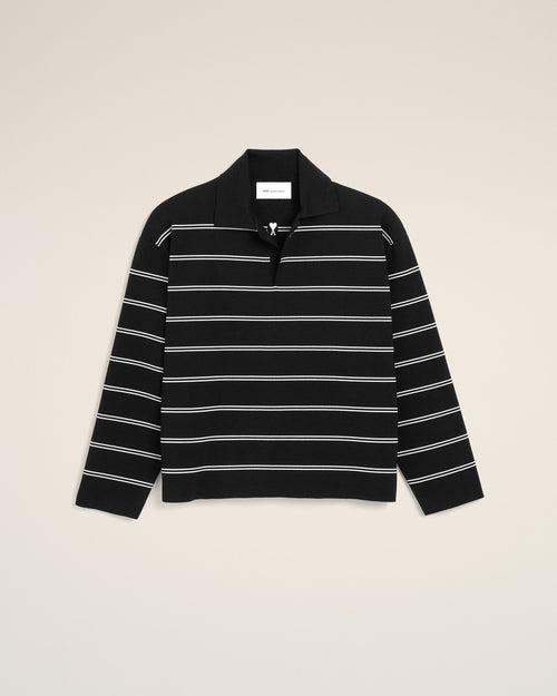 Black striped cotton polo with Ami patch - Man - 1 - AMI Paris - Ami Paris