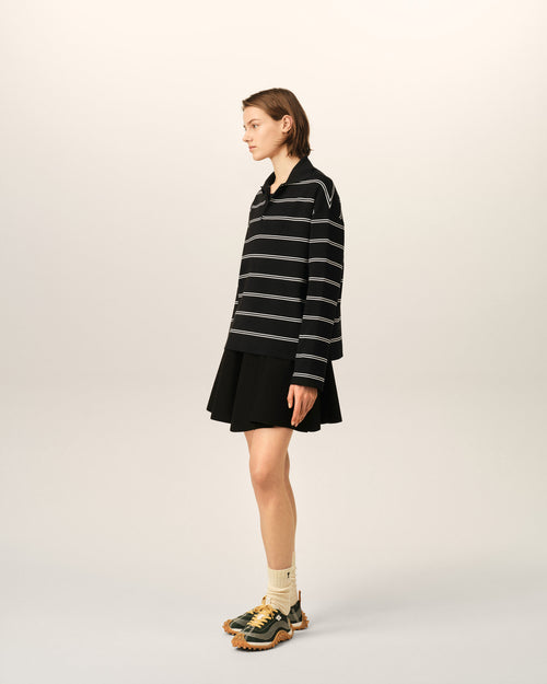 Black striped cotton polo with Ami patch - Woman - 12 - AMI Paris - Ami Paris